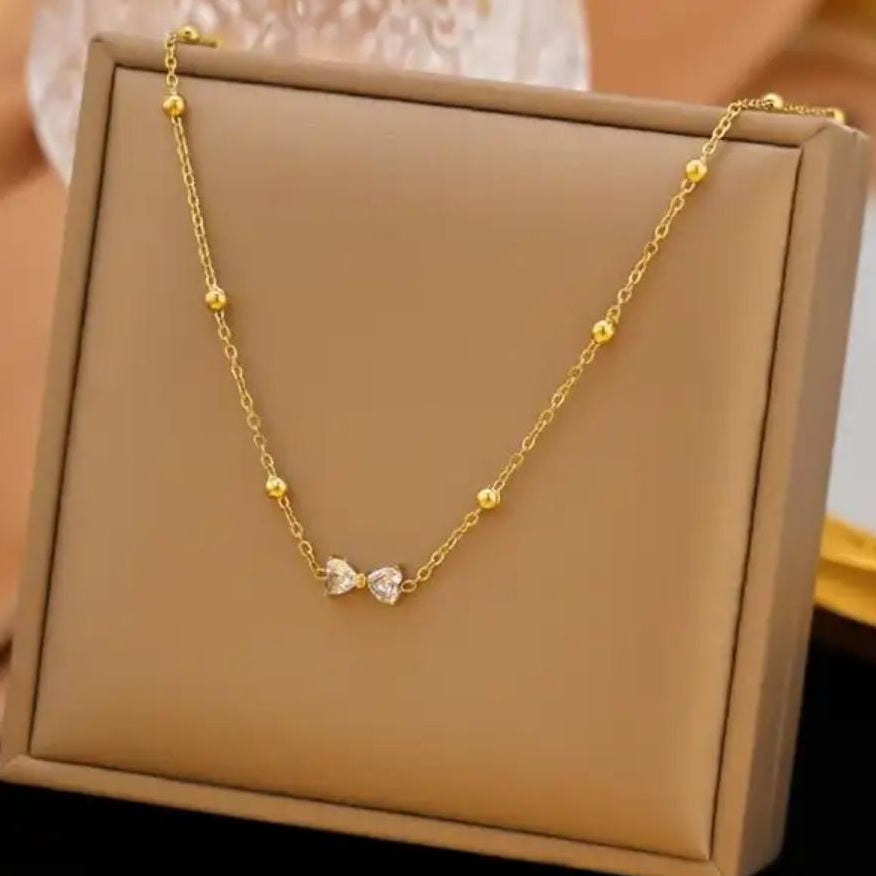 TFC Stone Bow Gold Plated Necklace