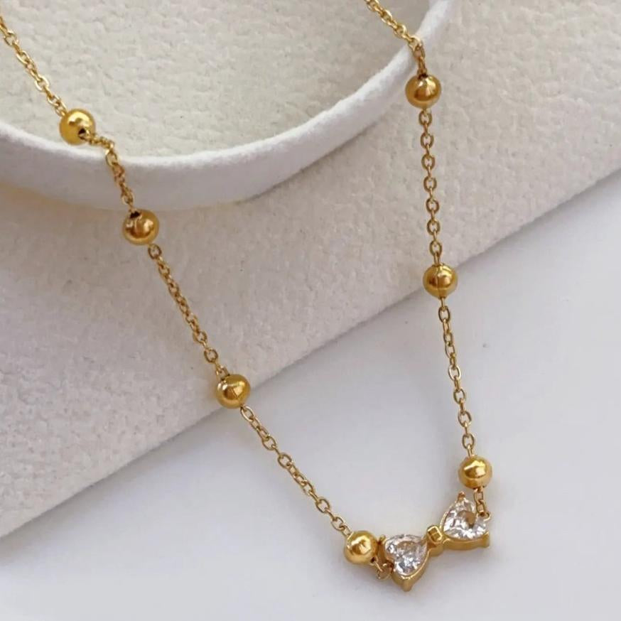 TFC Stone Bow Gold Plated Necklace