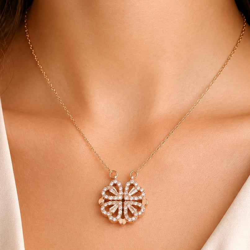 TFC Multi Clover & Heart Stone Gold Plated Pendant Necklace