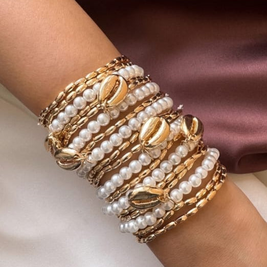 TFC Pearl Shell Gold Plated Bracelet Set 18