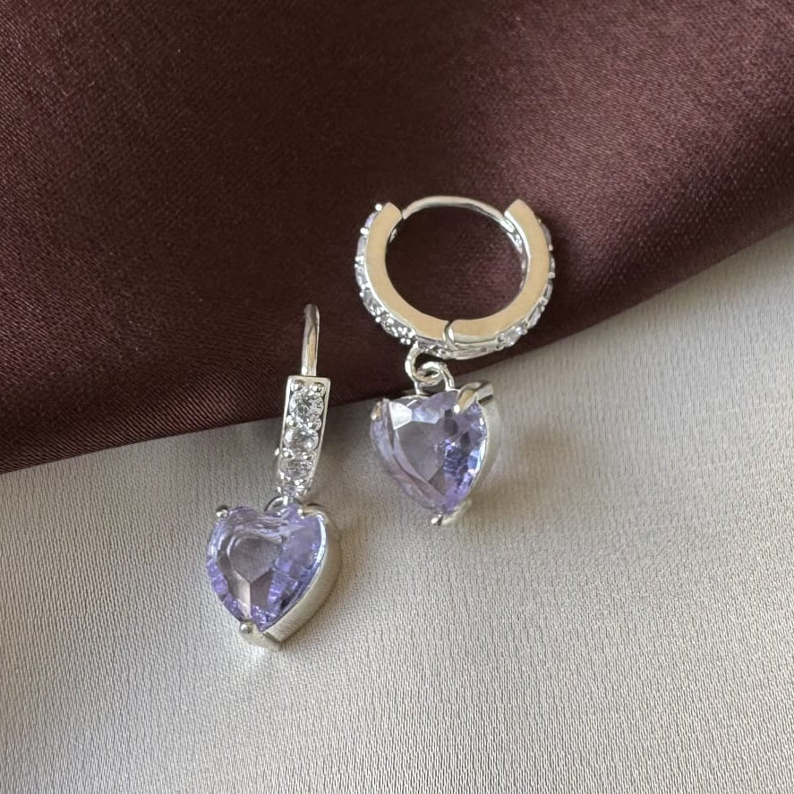 TFC Purple Sweet Heart Silver Plated Earrings