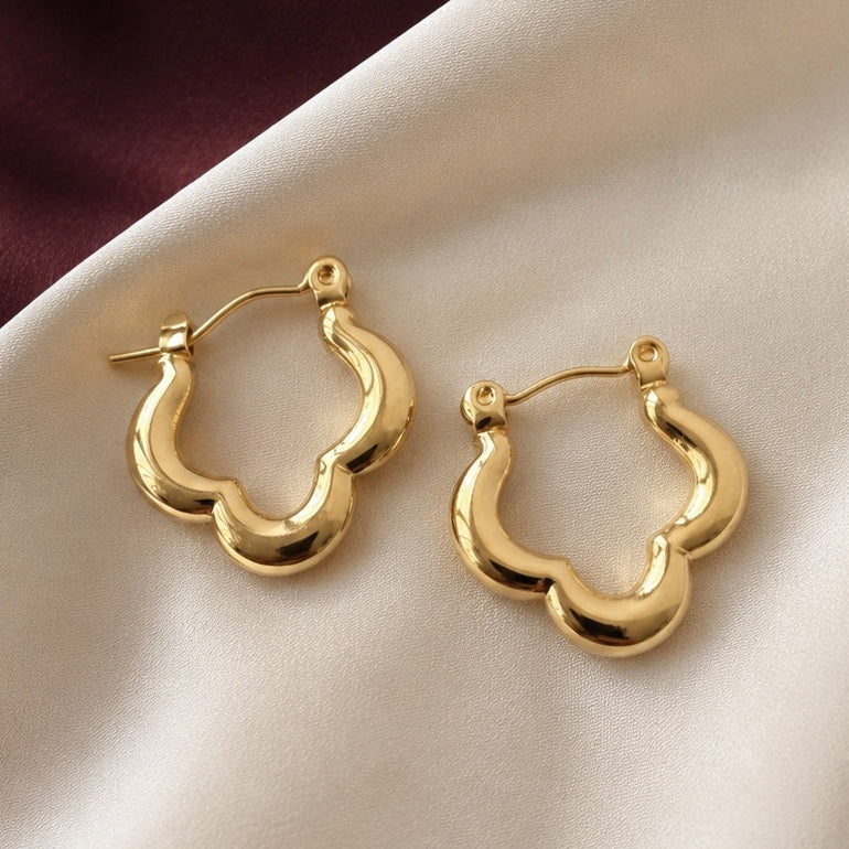 TFC Three Side Gold Plated Hoop Earrings