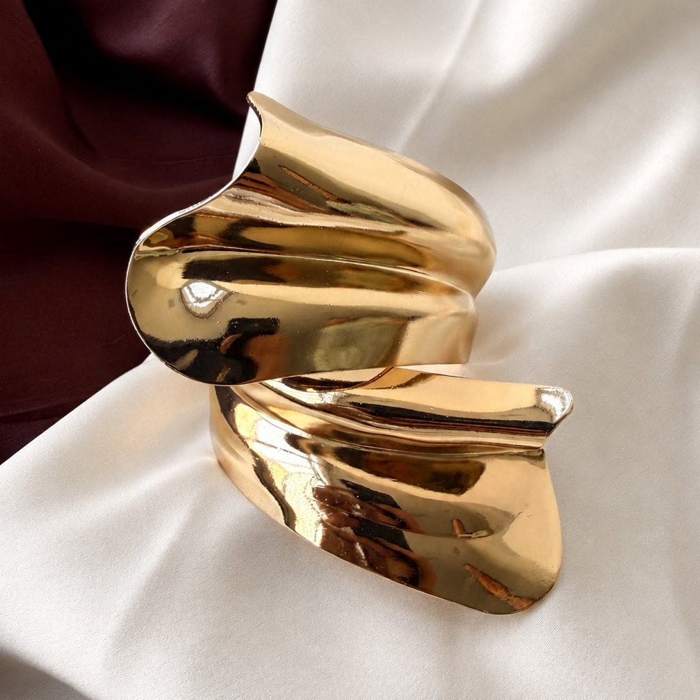 TFC  Size 2.8 Molten Wave Gold Plated Bracelet Bangle