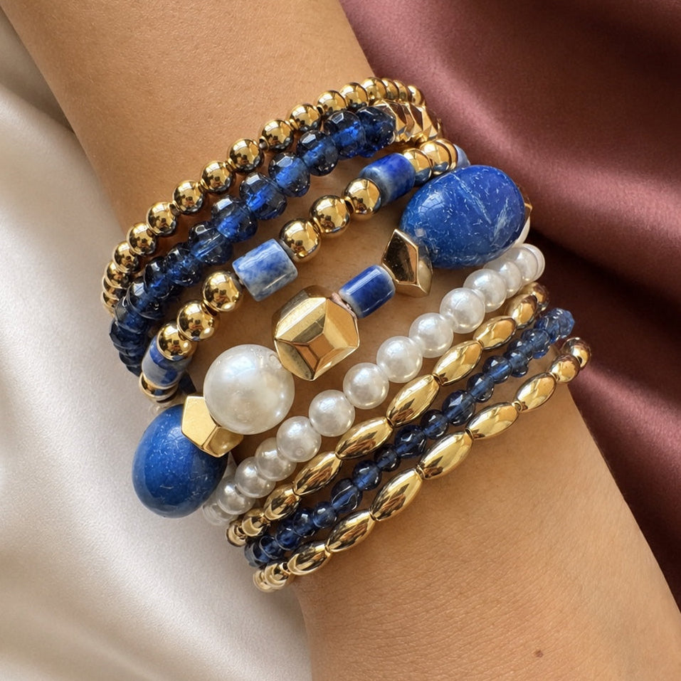 TFC Royal Blue & Pearl Gold Plated Bracelet Set 8