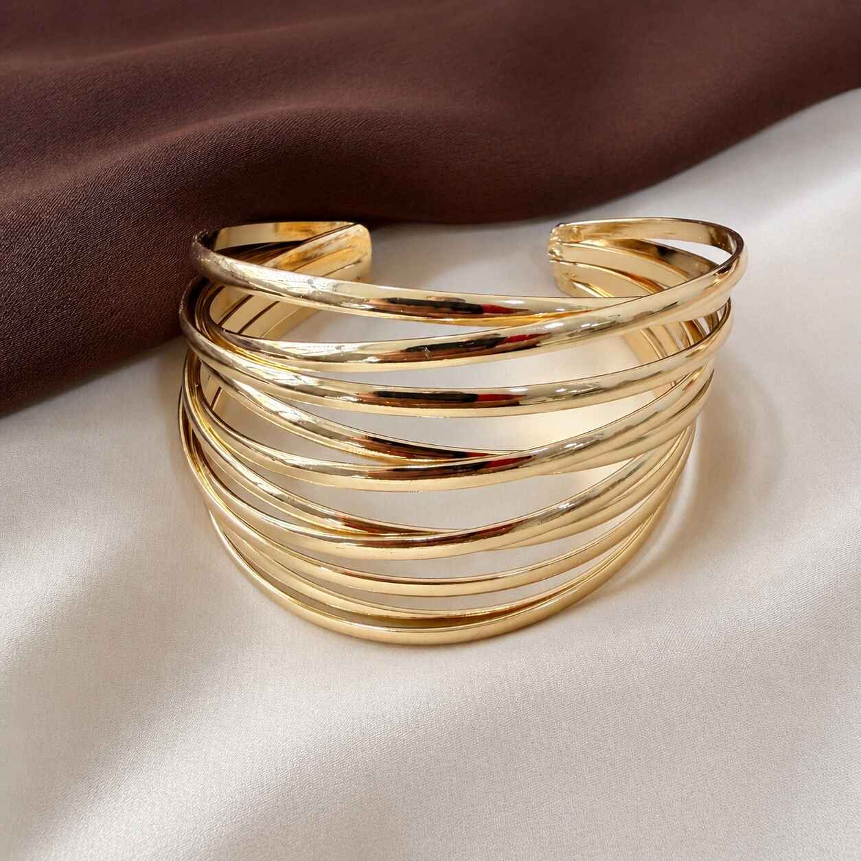 TFC Adjustable Radiant Waves Gold Plated Cuff Bracelet