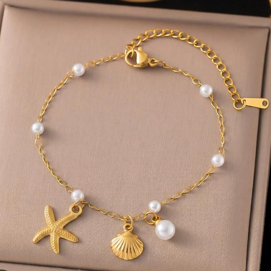 TFC Pearl Star Shell Chain Gold Plated Bracelet