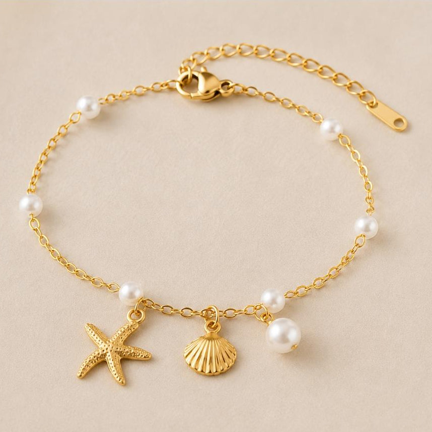 TFC Pearl Star Shell Chain Gold Plated Bracelet
