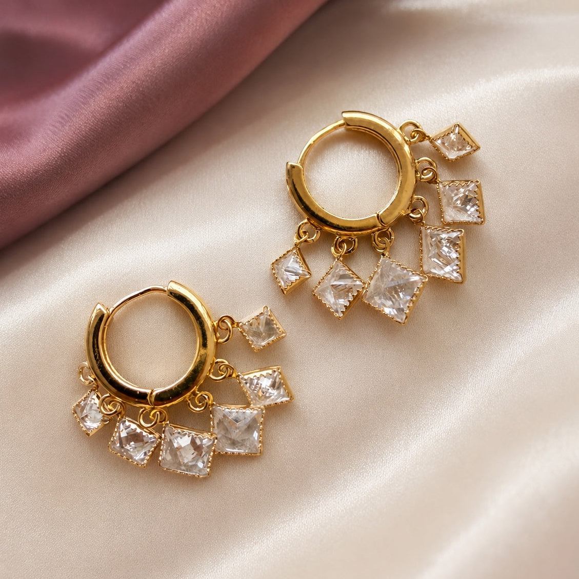 TFC Diamond 6 Dangling Charms Gold Plated Earrings