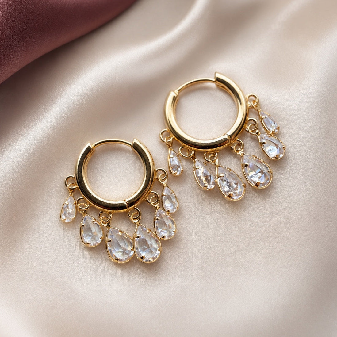 TFC Water Drop 6 Dangling Charms Gold Plated Earrings