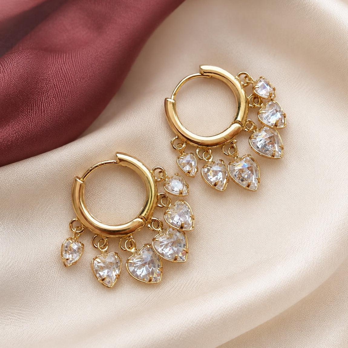 TFC Heart 6 Dangling Charms Gold Plated Earrings