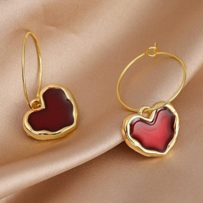 TFC Red Heart Gold Plated Dangler Earrings