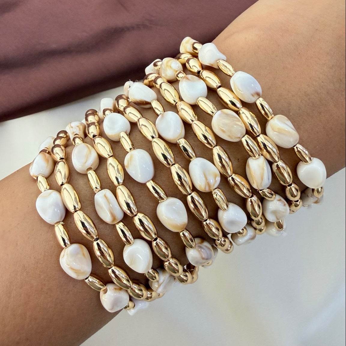 TFC Marble Bead Gold Plated Bracelet (set of 11)