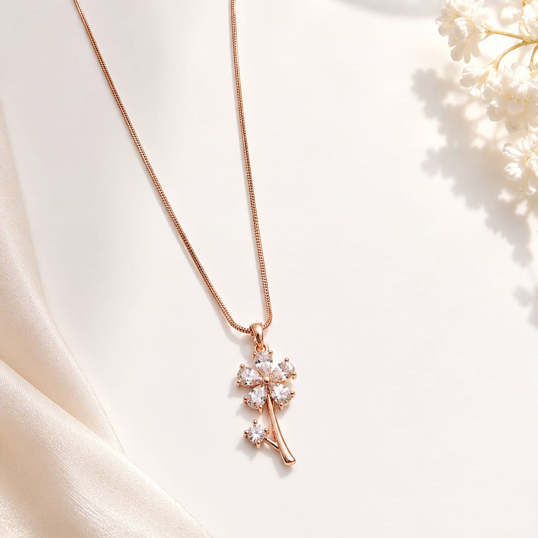TFC Flower Stone Gold Plated Pendant Necklace