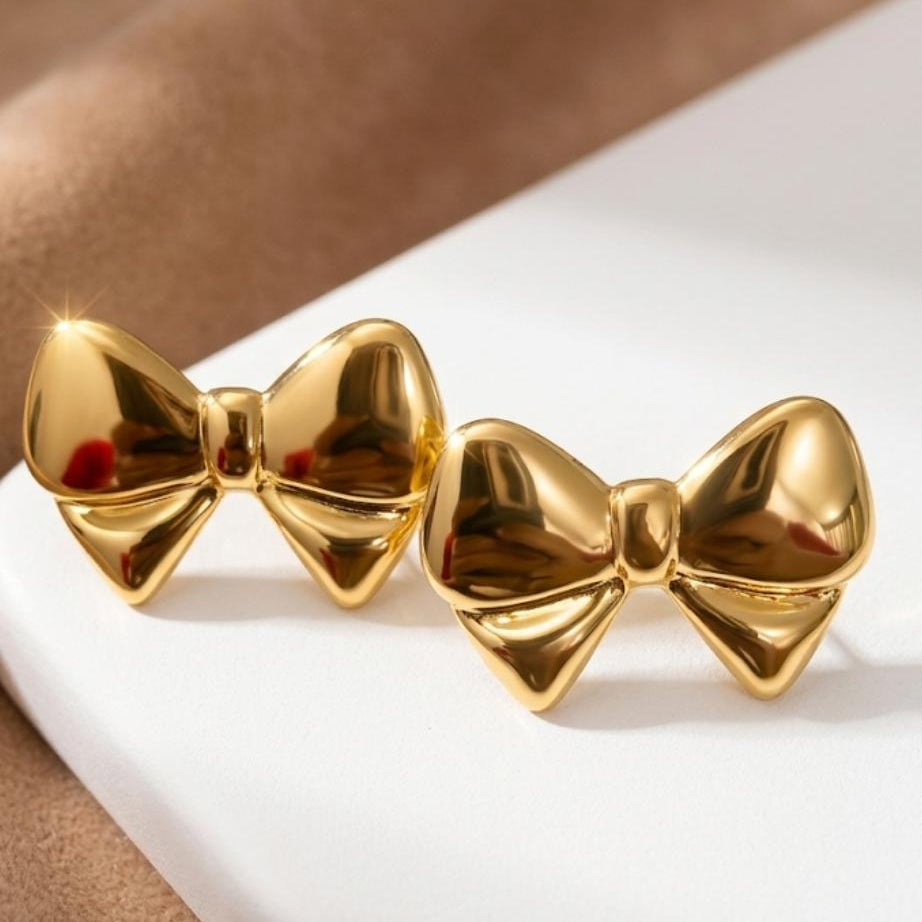 TFC Bow Style Gold Plated Stud Earrings