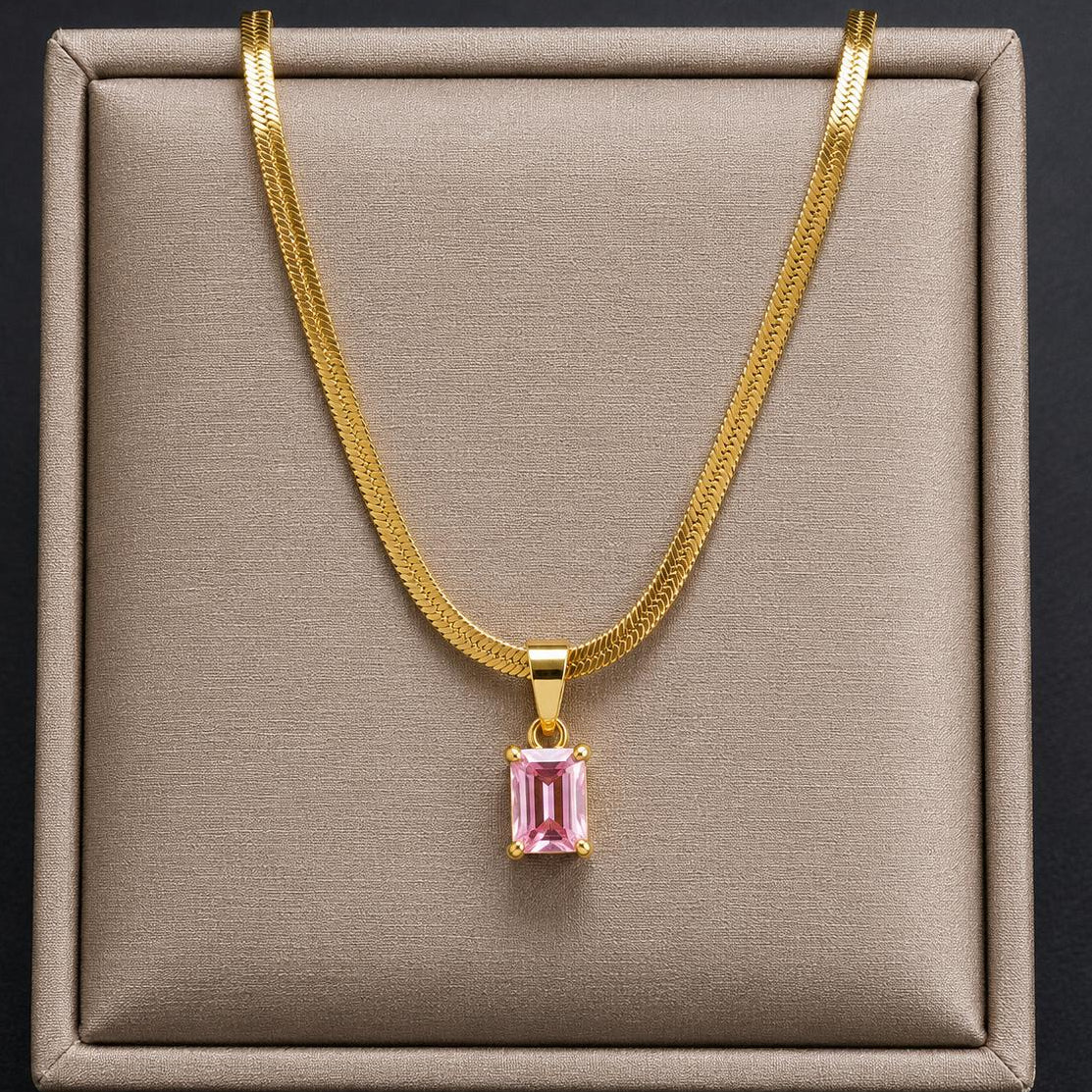 TFC Pink Stone Gold Plated Pendant Necklace