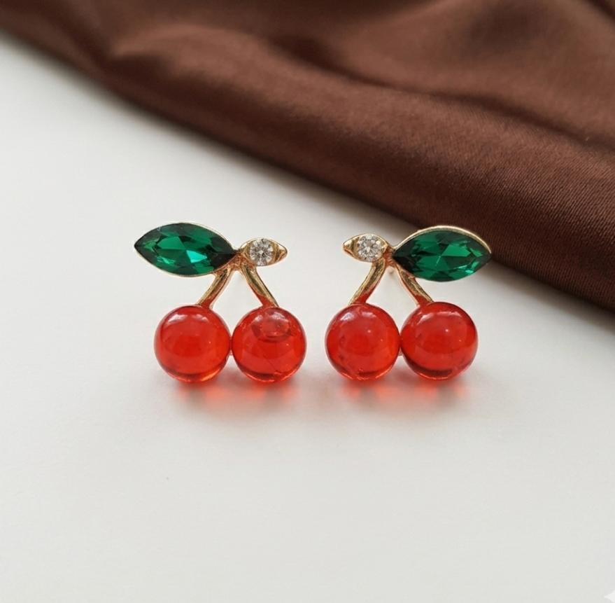 TFC Cherry Pop Gold Plated Stud Earrings