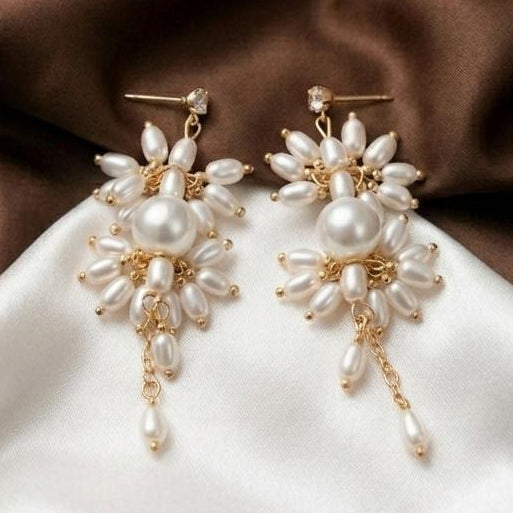 TFC Pearl Double Bunch Gold Plated Earrings