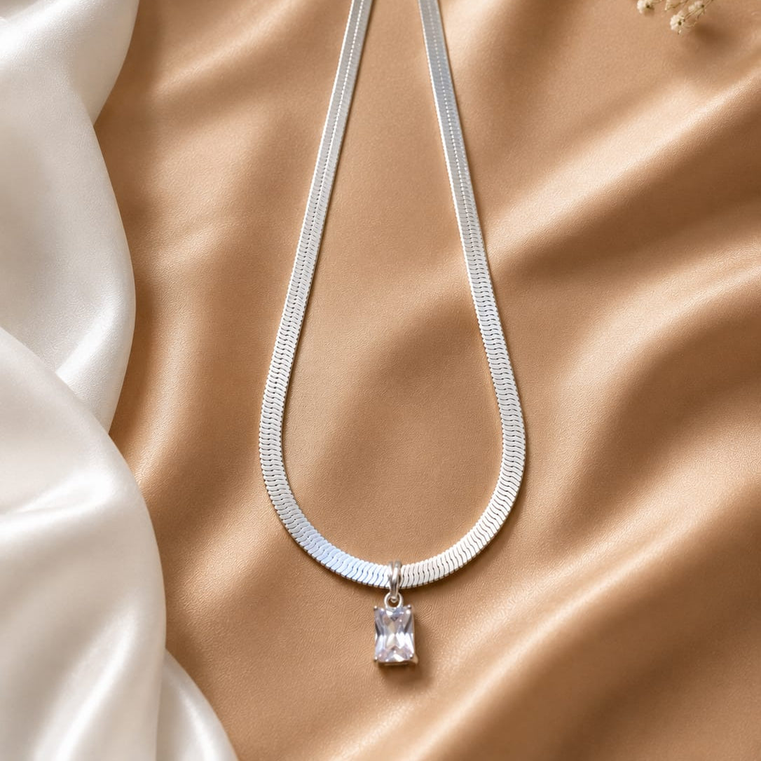 TFC Recto Diamond Silver Plated Pendant Necklace