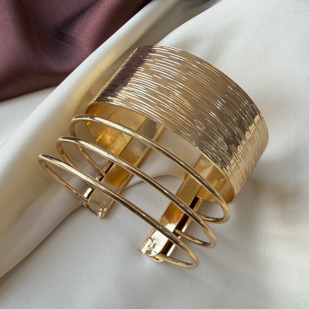 TFC Adjustable Triple Lines Gold Plated Cuff Bracelet