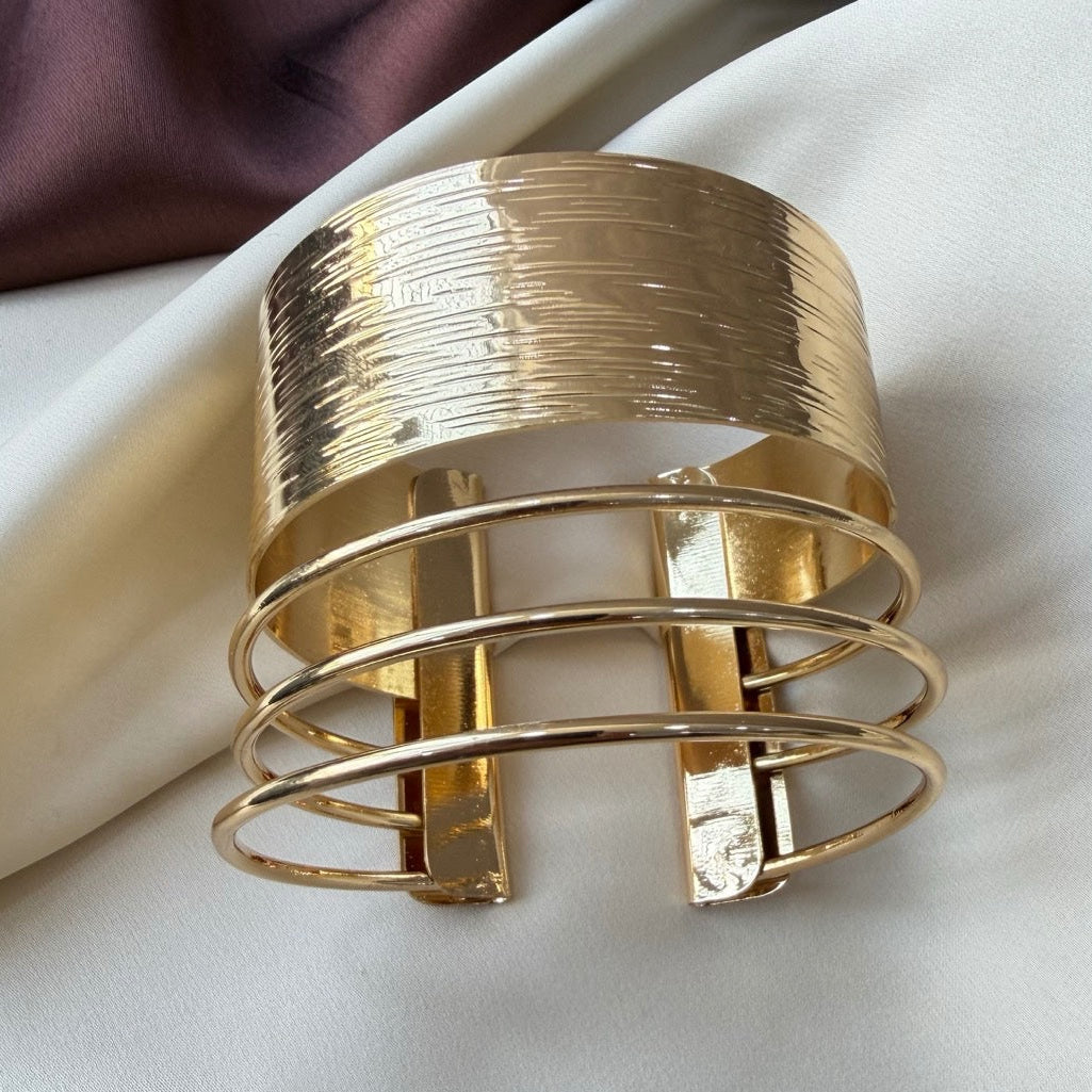 TFC Adjustable Triple Lines Gold Plated Cuff Bracelet