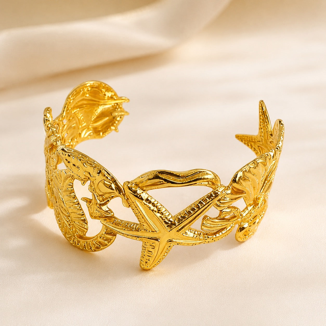 TFC Adjustable Beach Charm Gold Plated Cuff Bracelet