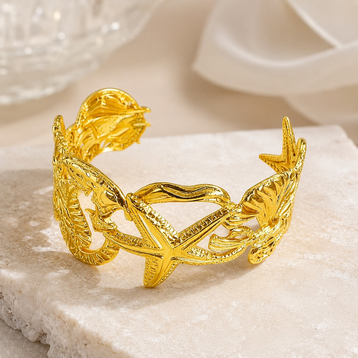 TFC Adjustable Beach Charm Gold Plated Cuff Bracelet