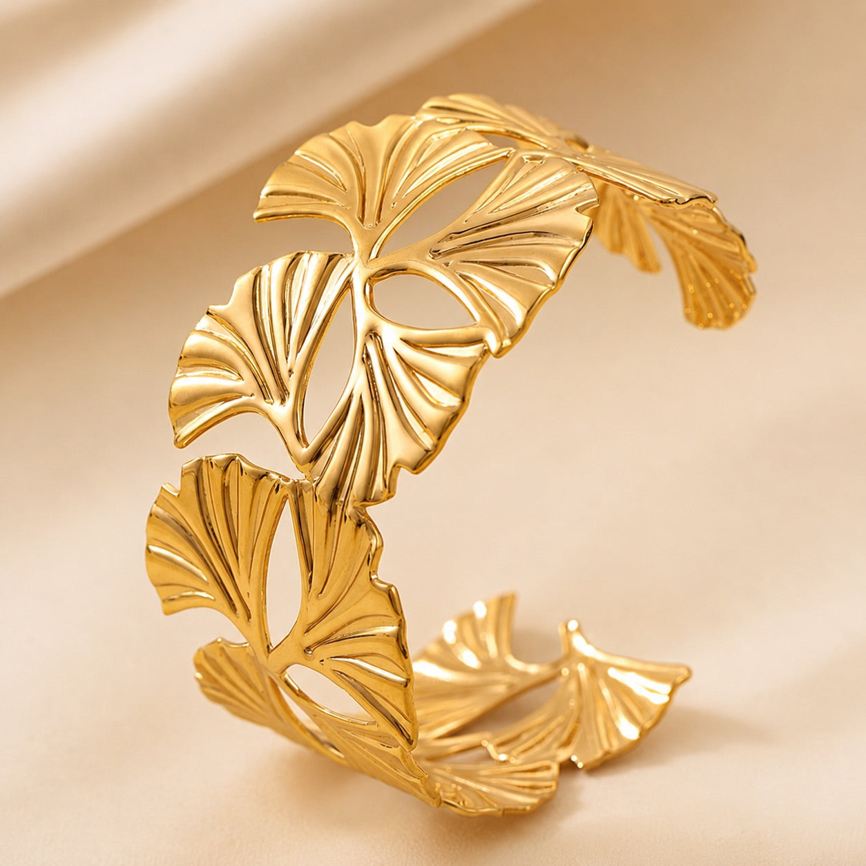 TFC Adjustable Leaf Line Gold Plated Cuff Bracelet