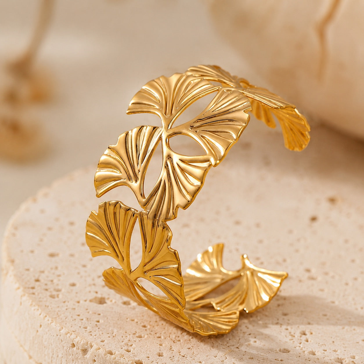 TFC Adjustable Leaf Line Gold Plated Cuff Bracelet