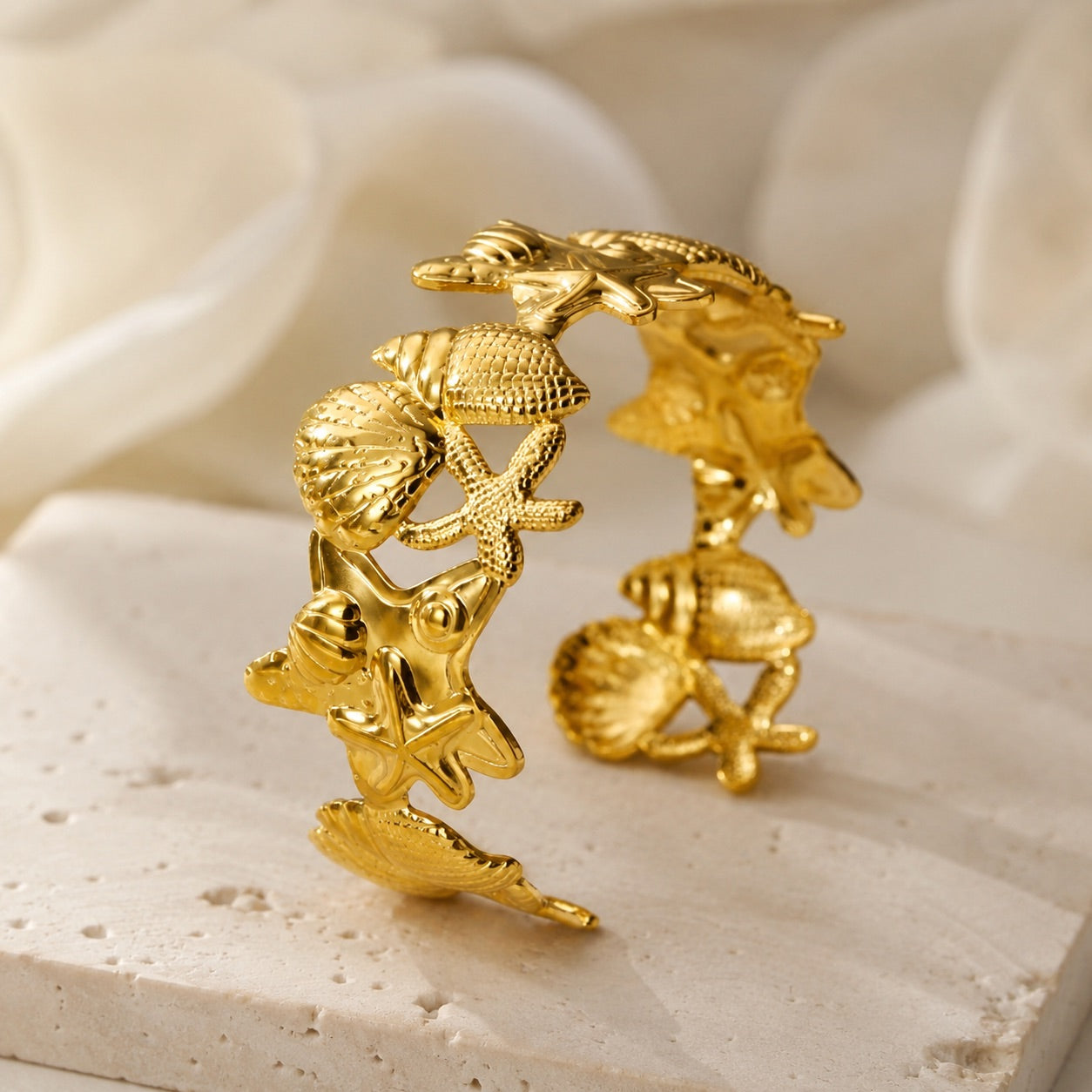 TFC Adjustable Beach Jewel Gold Plated Cuff Bracelet