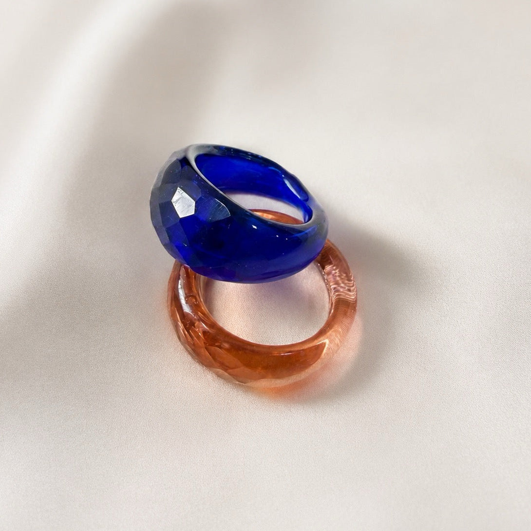 TFC Size 20 Crystal Glass Blue And Peach Ring Combo set (non-adjustable)