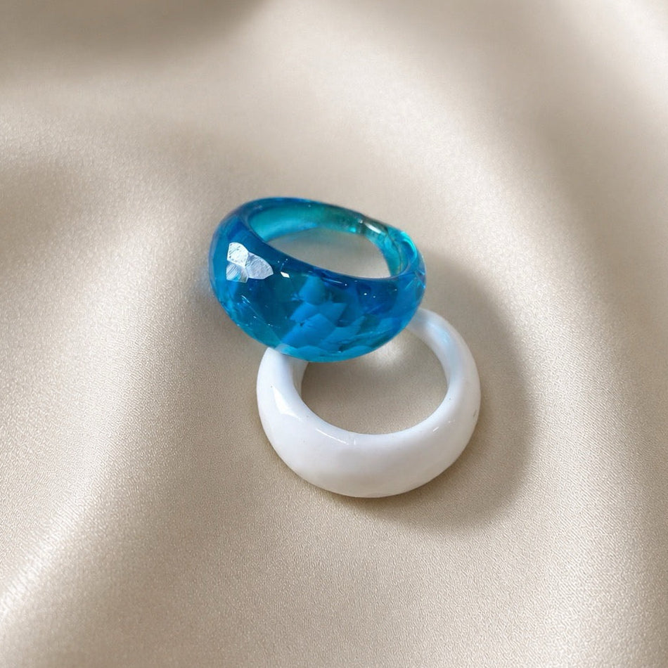 TFC Size 20 Crystal Glass White And Ocen Blue Ring Combo set (non-adjustable)