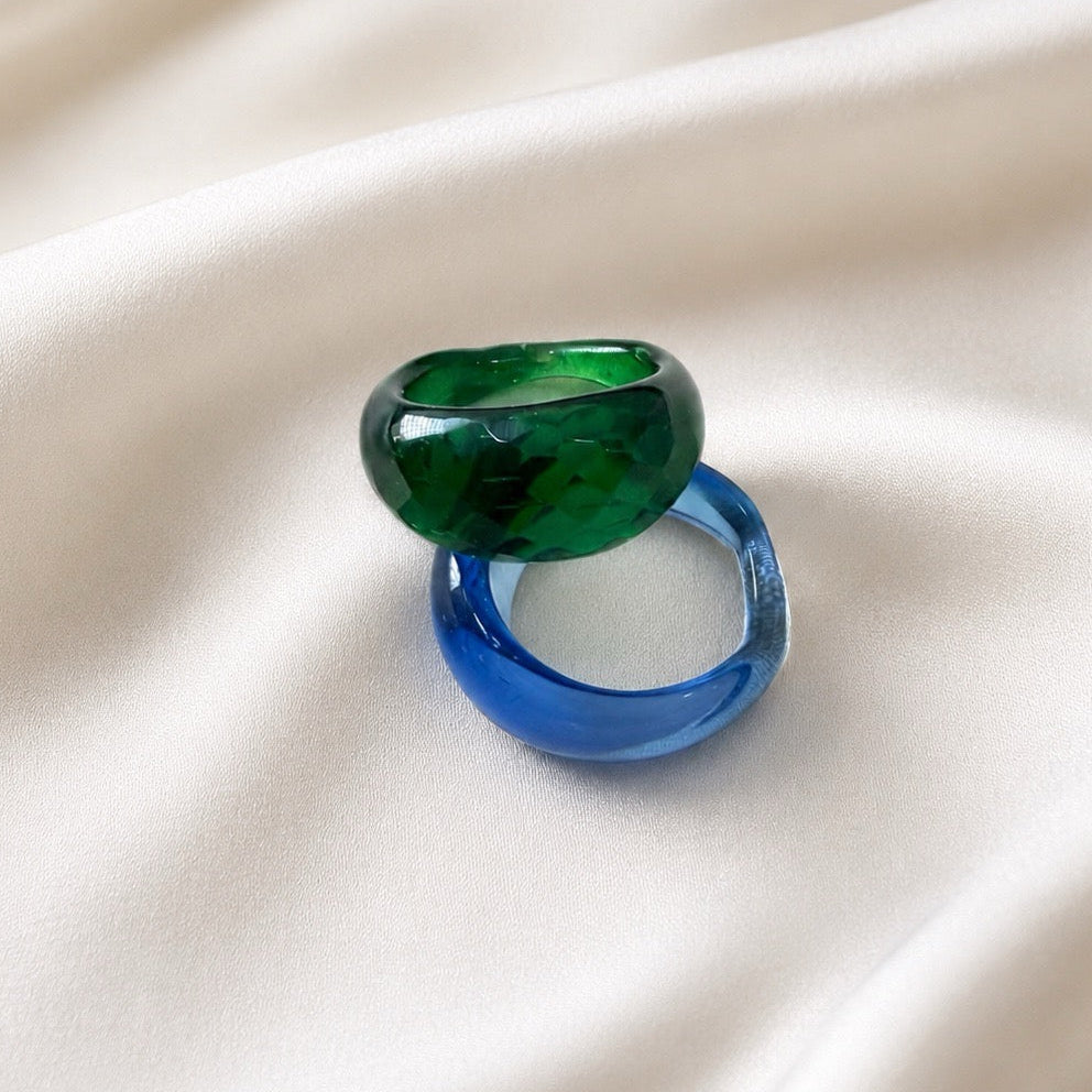 TFC Size 20 Crystal Glass Plane Blue And Green Ring Combo set (non-adjustable)