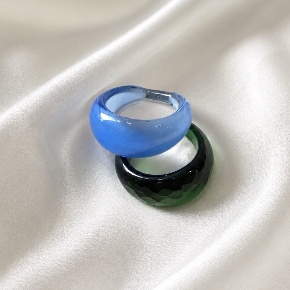 TFC Size 20 Crystal Glass Plane Blue And Green Ring Combo set (non-adjustable)
