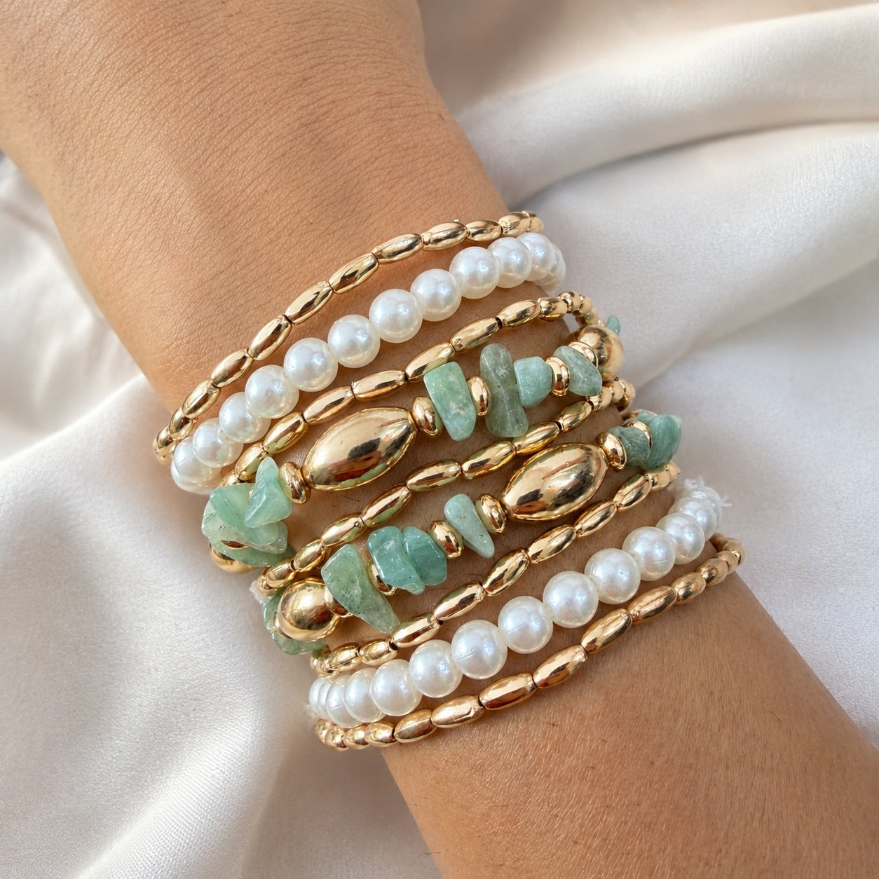 TFC Glass Green Gold Plated Bracelet (set of 9)