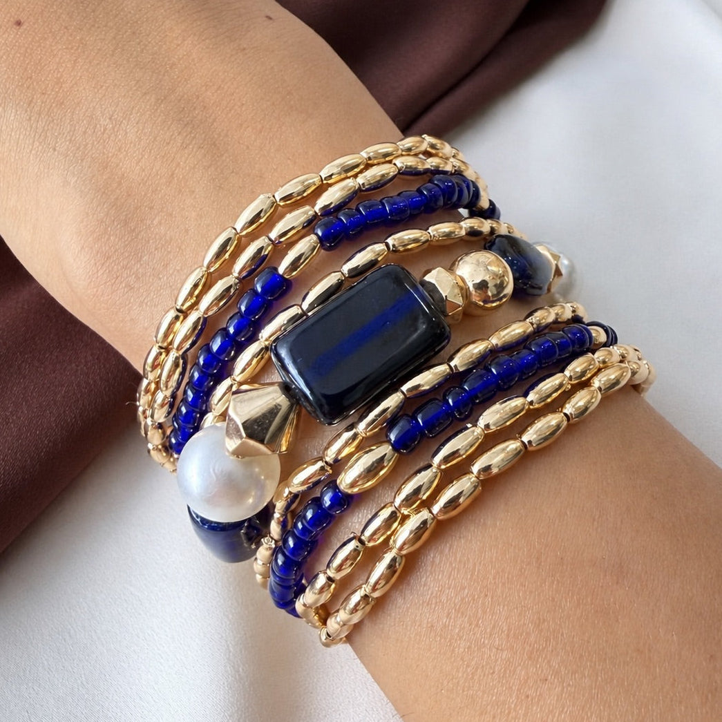 TFC Navy Blue Gold Plated Bracelet (set of 9)