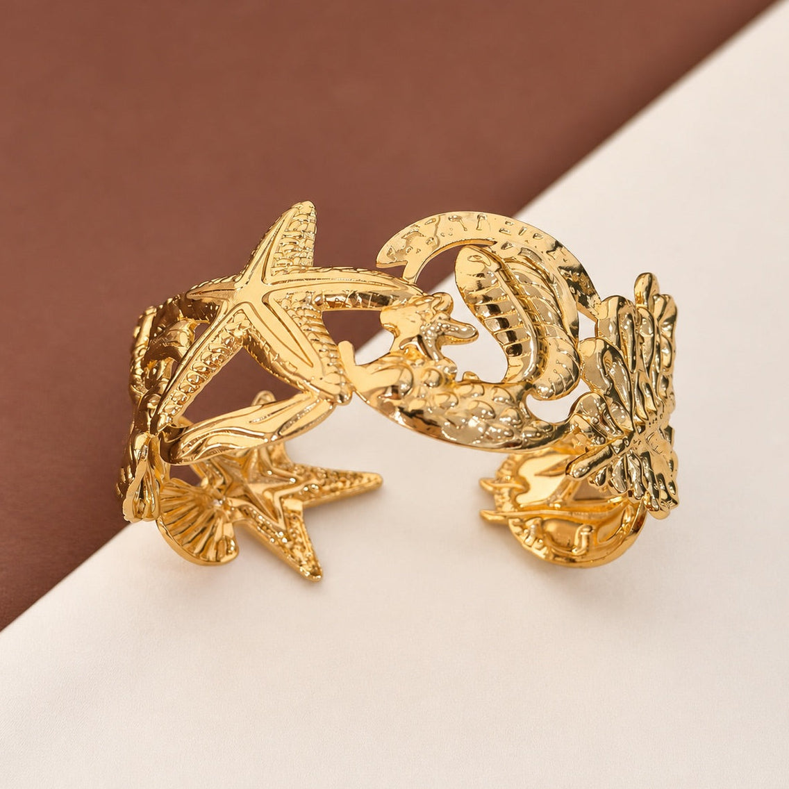 TFC Adjustable Beach Charm Gold Plated Cuff Bracelet