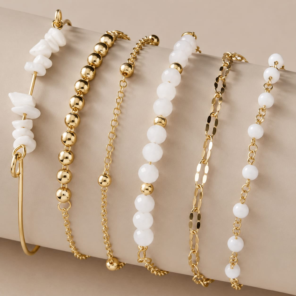 TFC White Beads Gold Plated Bracelet (set of 6)