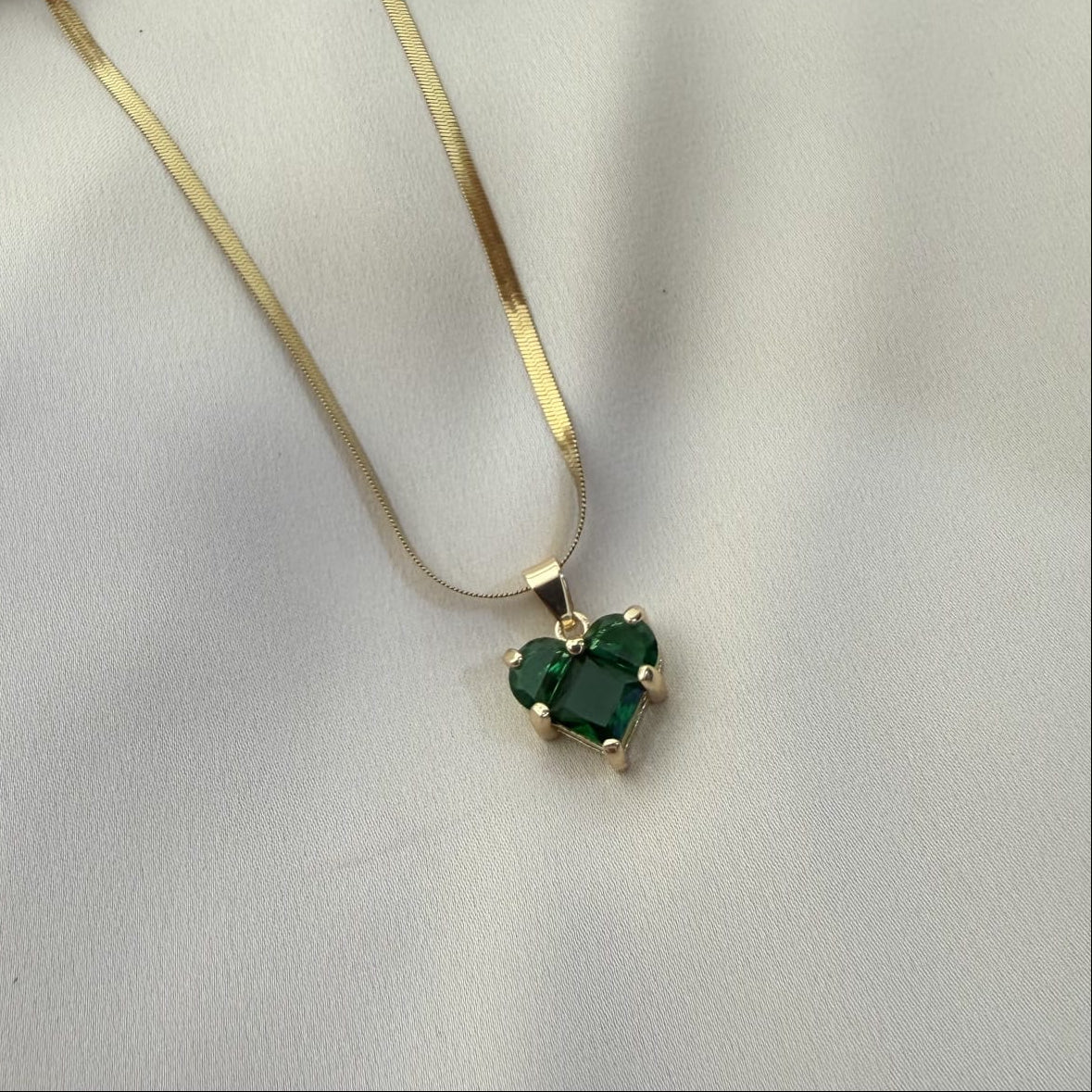TFC Emerald Heart Stone Gold Plated Pendant Necklace
