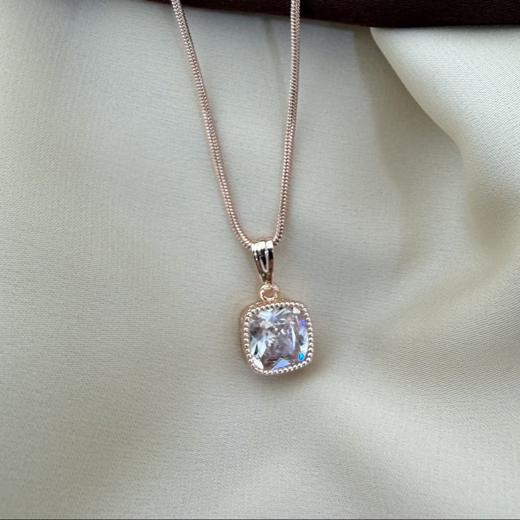 TFC Four Side Stone Rose Gold Plated Pendant Necklace