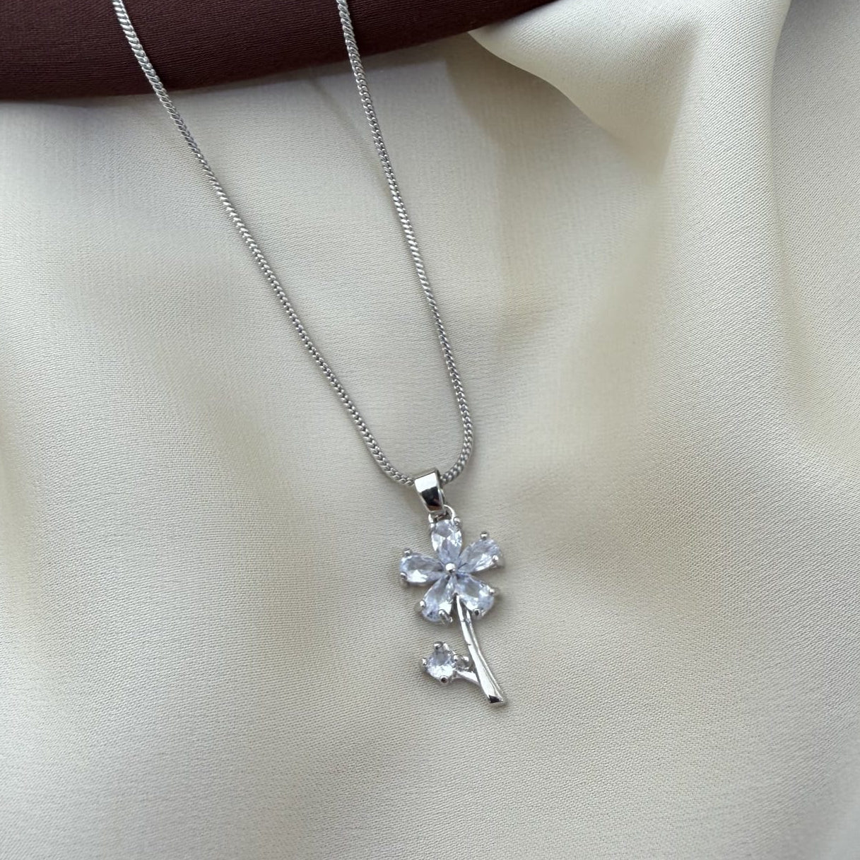 TFC Crystal Flower Silver Plated Pendant Necklace