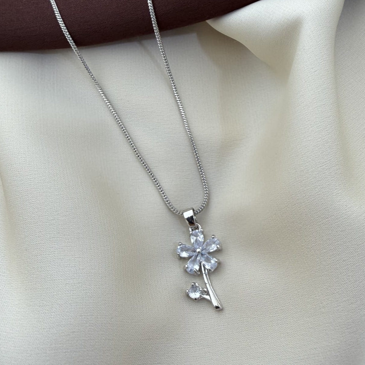 TFC Crystal Flower Silver Plated Pendant Necklace