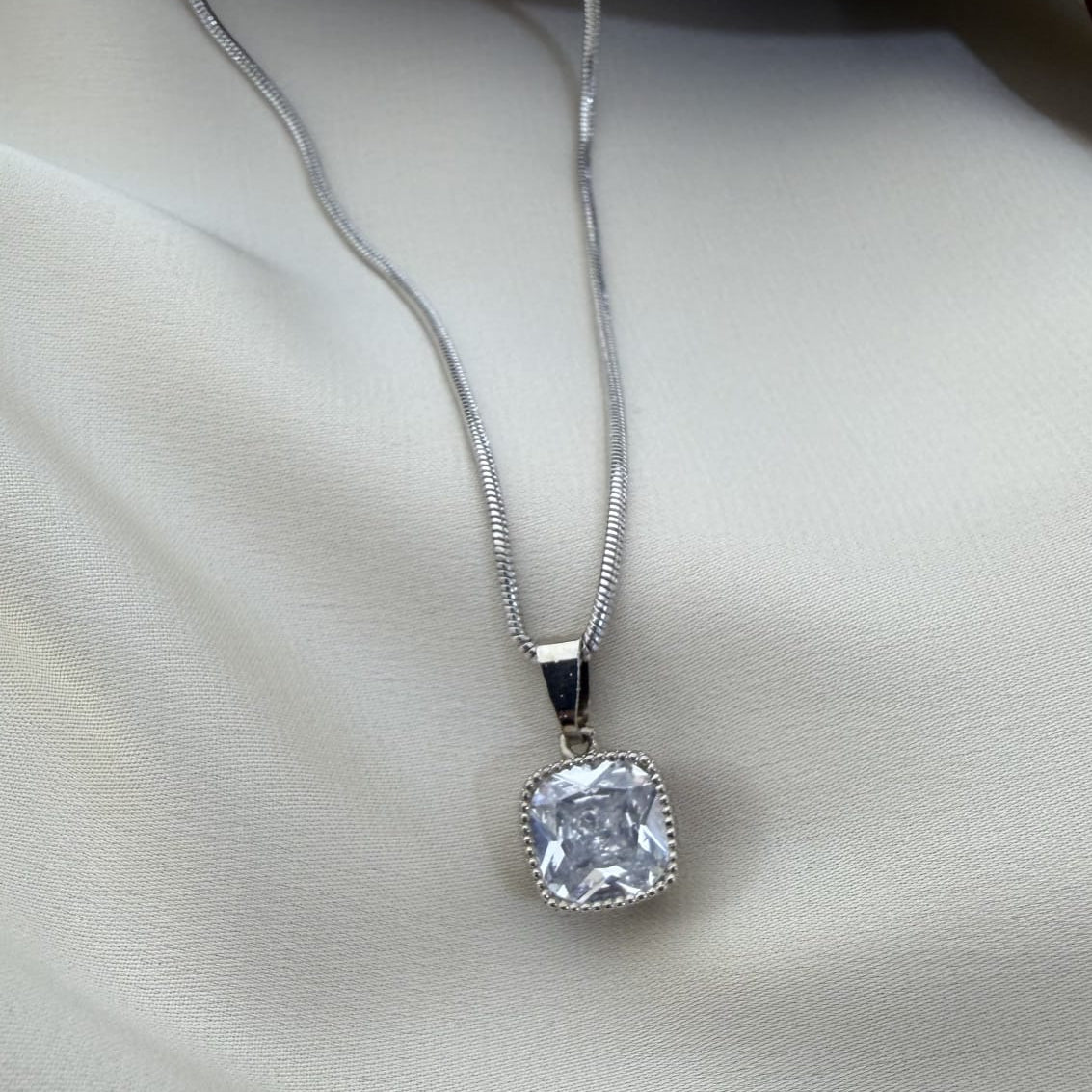 TFC Square Shine Silver Plated Pendant Necklace