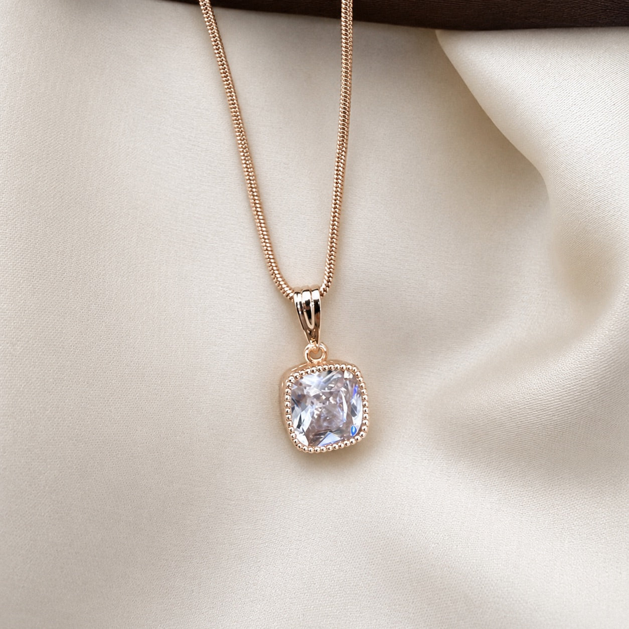 TFC Four Side Stone Rose Gold Plated Pendant Necklace
