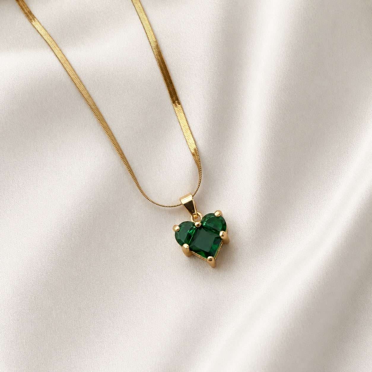 TFC Emerald Heart Stone Gold Plated Pendant Necklace
