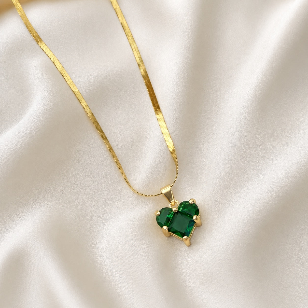 TFC Emerald Heart Stone Gold Plated Pendant Necklace
