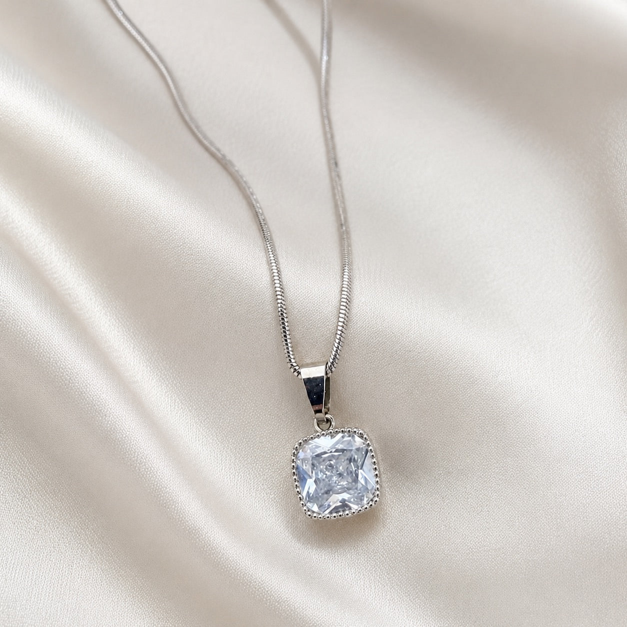 TFC Square Shine Silver Plated Pendant Necklace