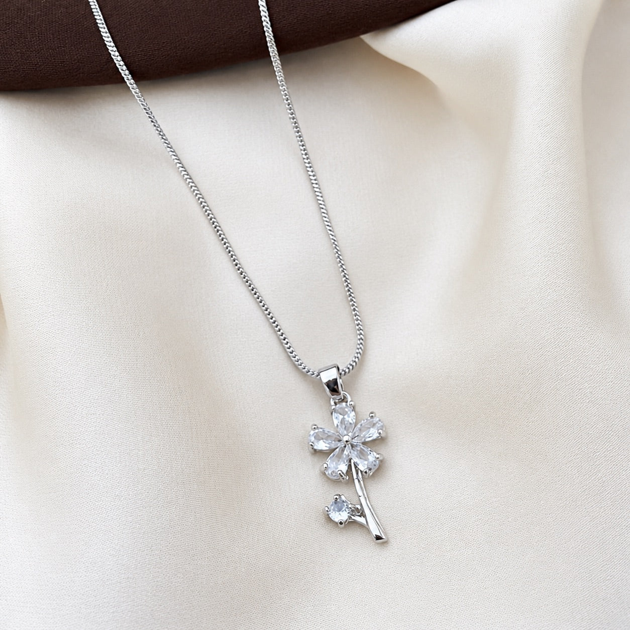 TFC Crystal Flower Silver Plated Pendant Necklace