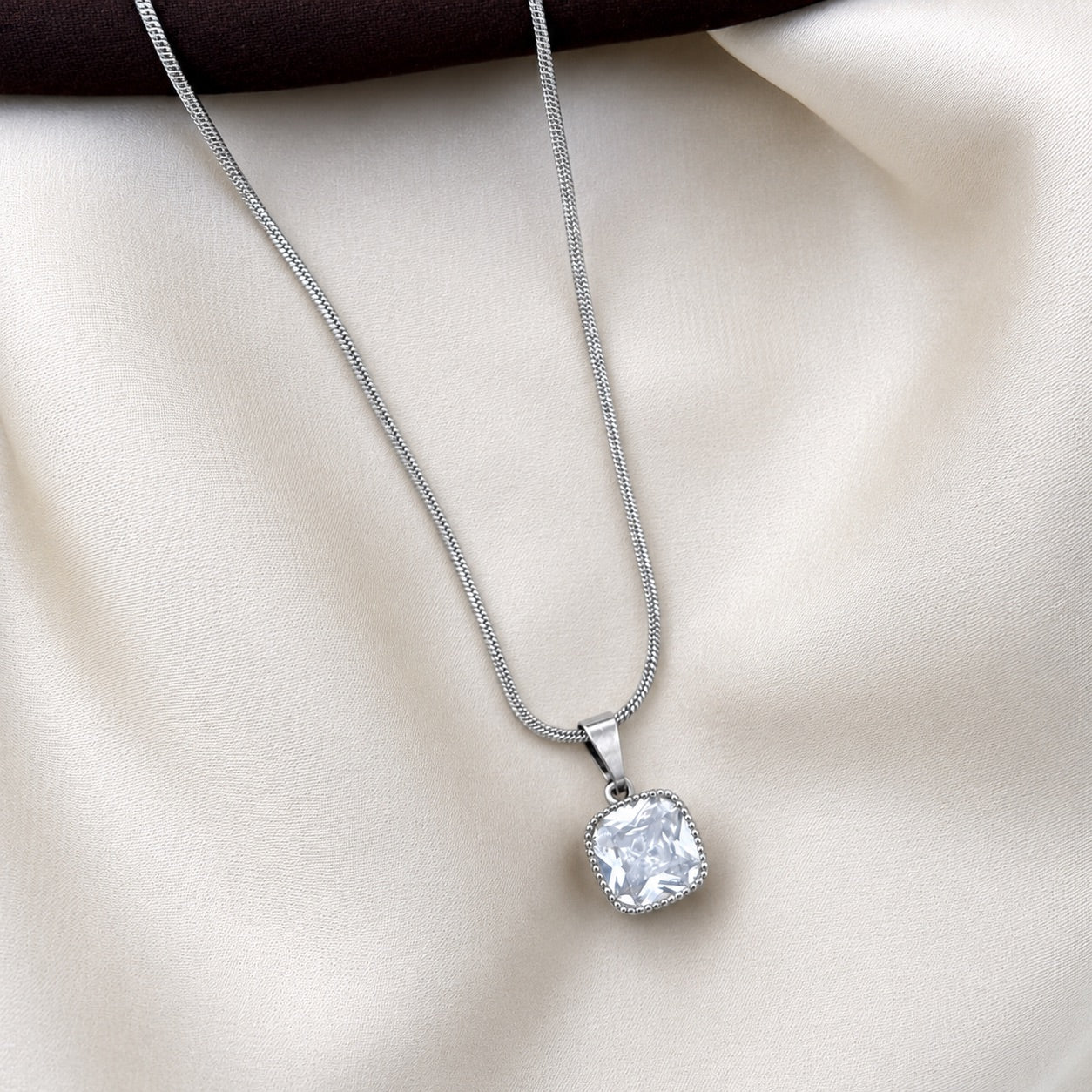 TFC Square Shine Silver Plated Pendant Necklace
