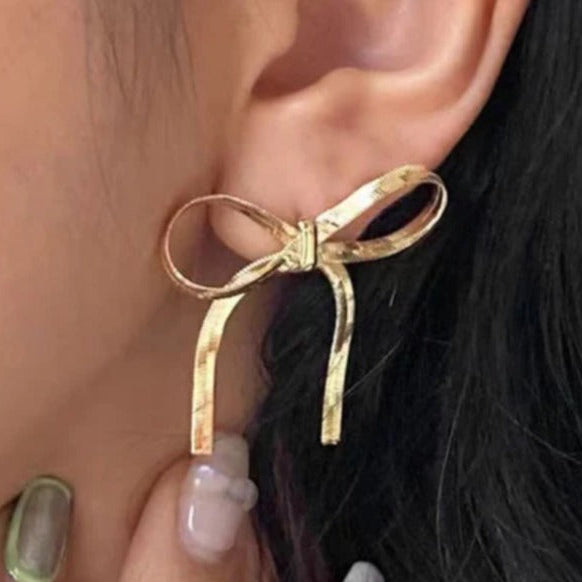 TFC Hanging Bow Gold Plated Stud Earrings