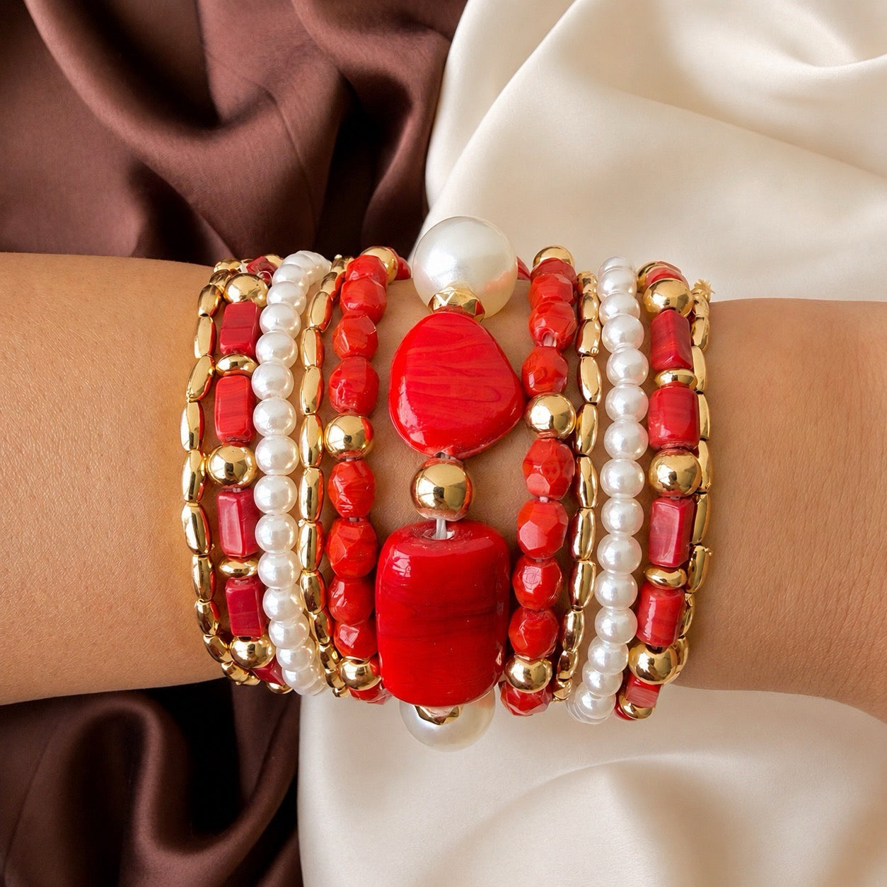 TFC Red Coral Gold Plated Bracelet (set of 11)